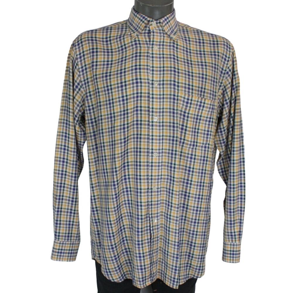 Paul & Shark Yachting Plaid Button Up Shirt Mens Large Blue Yellow Sailing